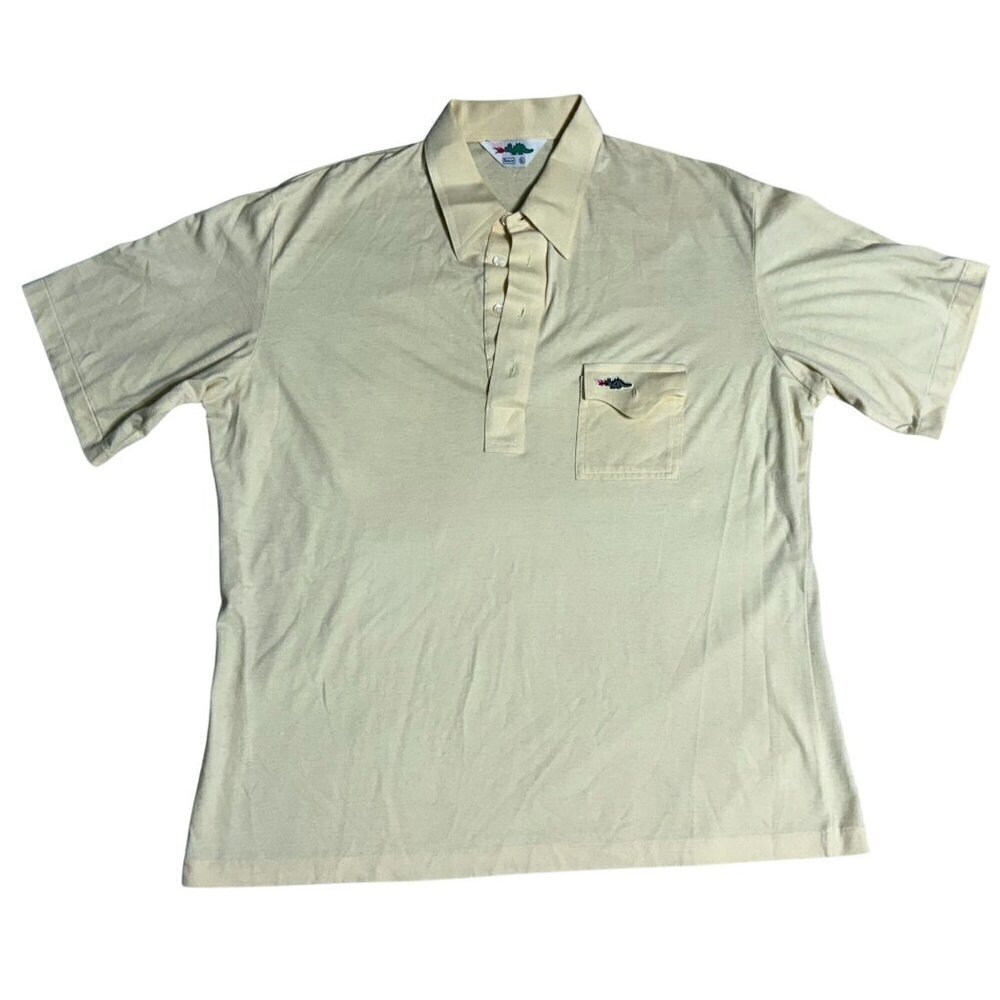 Vintage Sears Mens XL Braggin Dragon Yellow Polo Shirt  Pocket Detail 70's